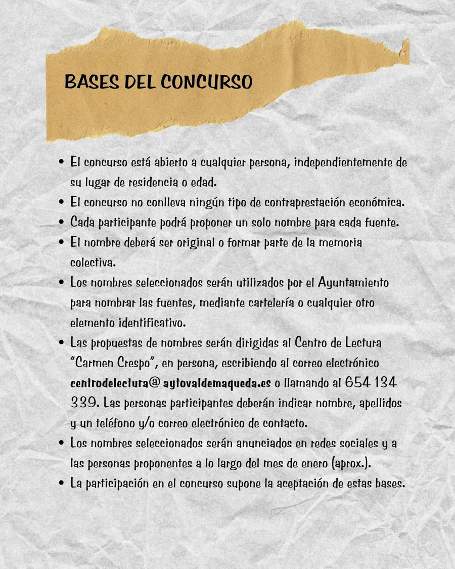 Bases Concurso Nombres para fuentes de Valdemaqueda