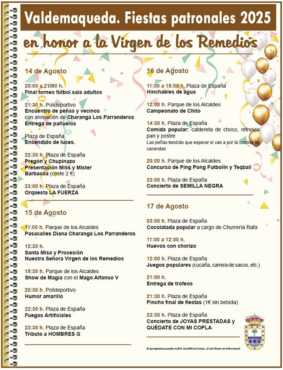 Programa Fiestas patronales Valdemaqueda 2025