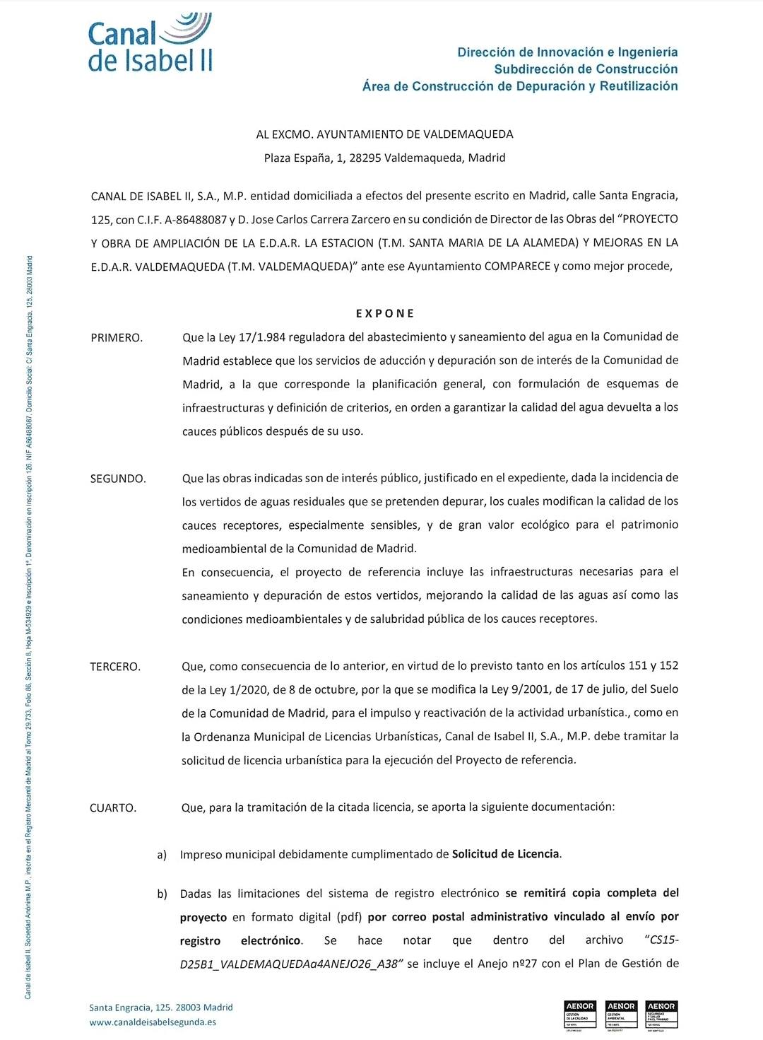 Obras de mejora del Canal Isabel II