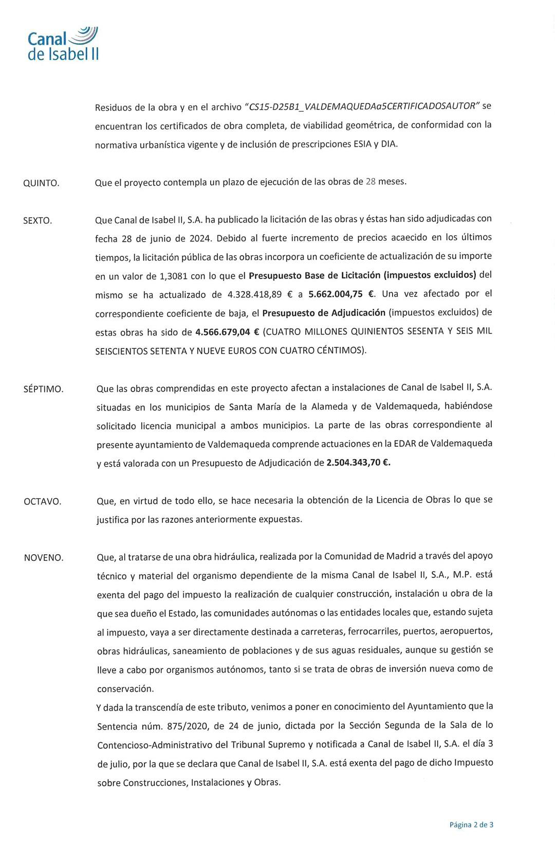 Obras de mejora del Canal Isabel II