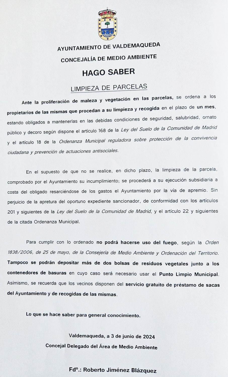 Bando limpieza de parcelas