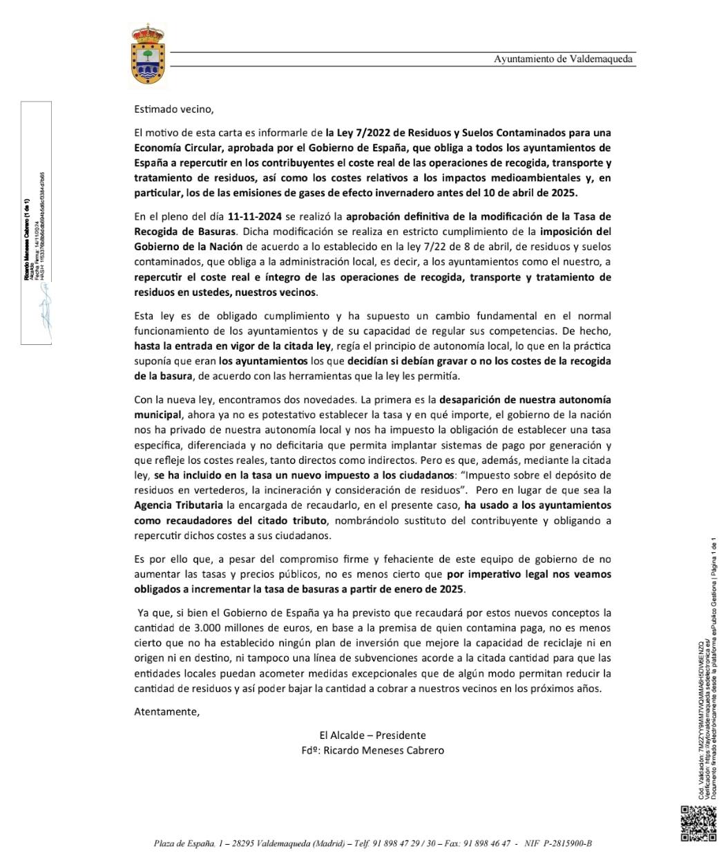 informacion a los vecinos nueva ley residuos nov 2024