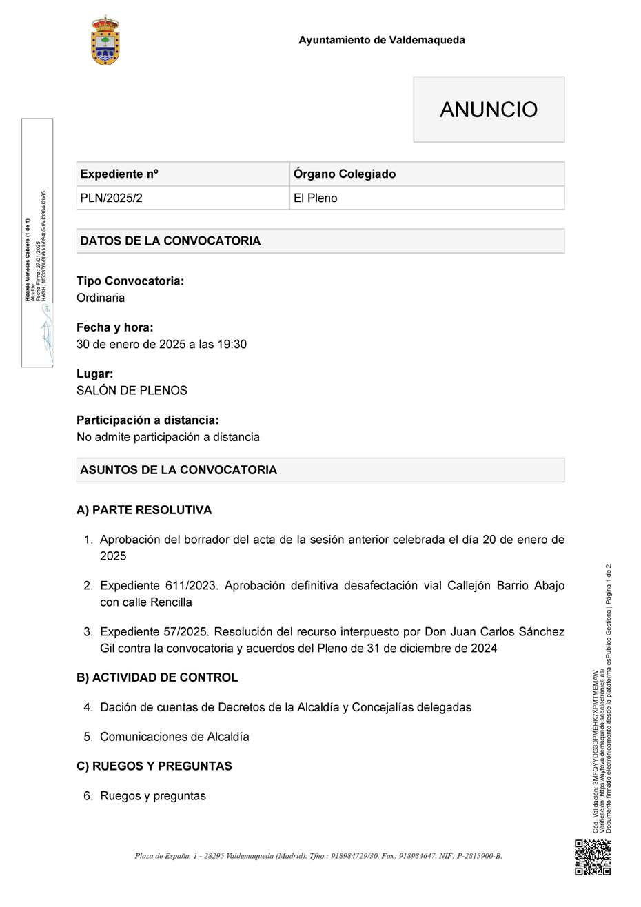 20250127 Comunicación Anuncio de la convocatoria Página 1