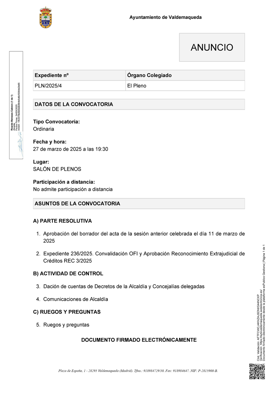 20250127 Comunicación Anuncio de la convocatoria Página 1