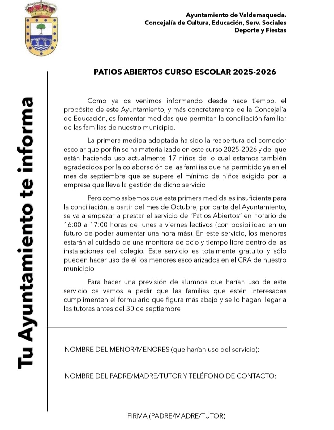 Patios abiertos Valdemaqueda curso 2025 26