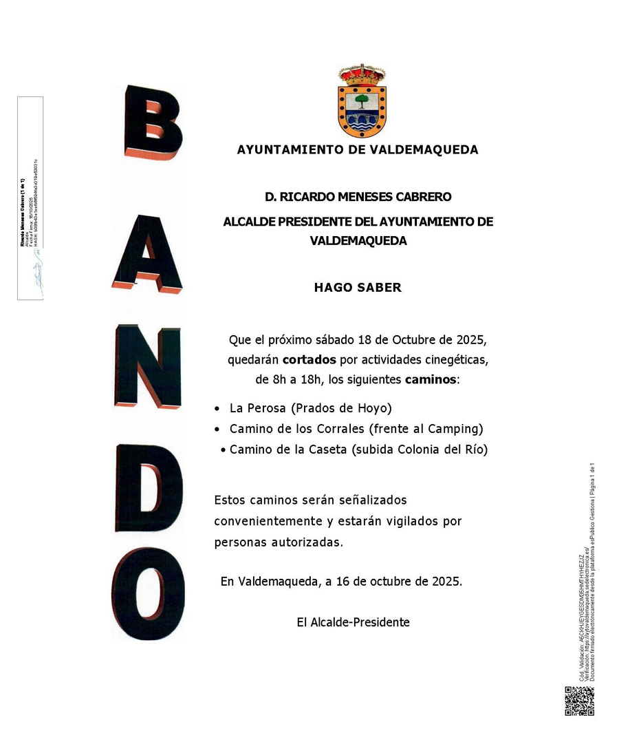 Bando cortes de caminos 18 oct 25