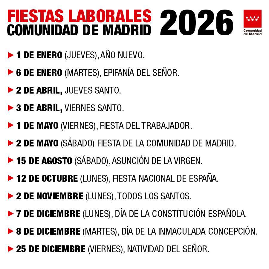 Fiestas laborales Comunidad de Madrid 2026