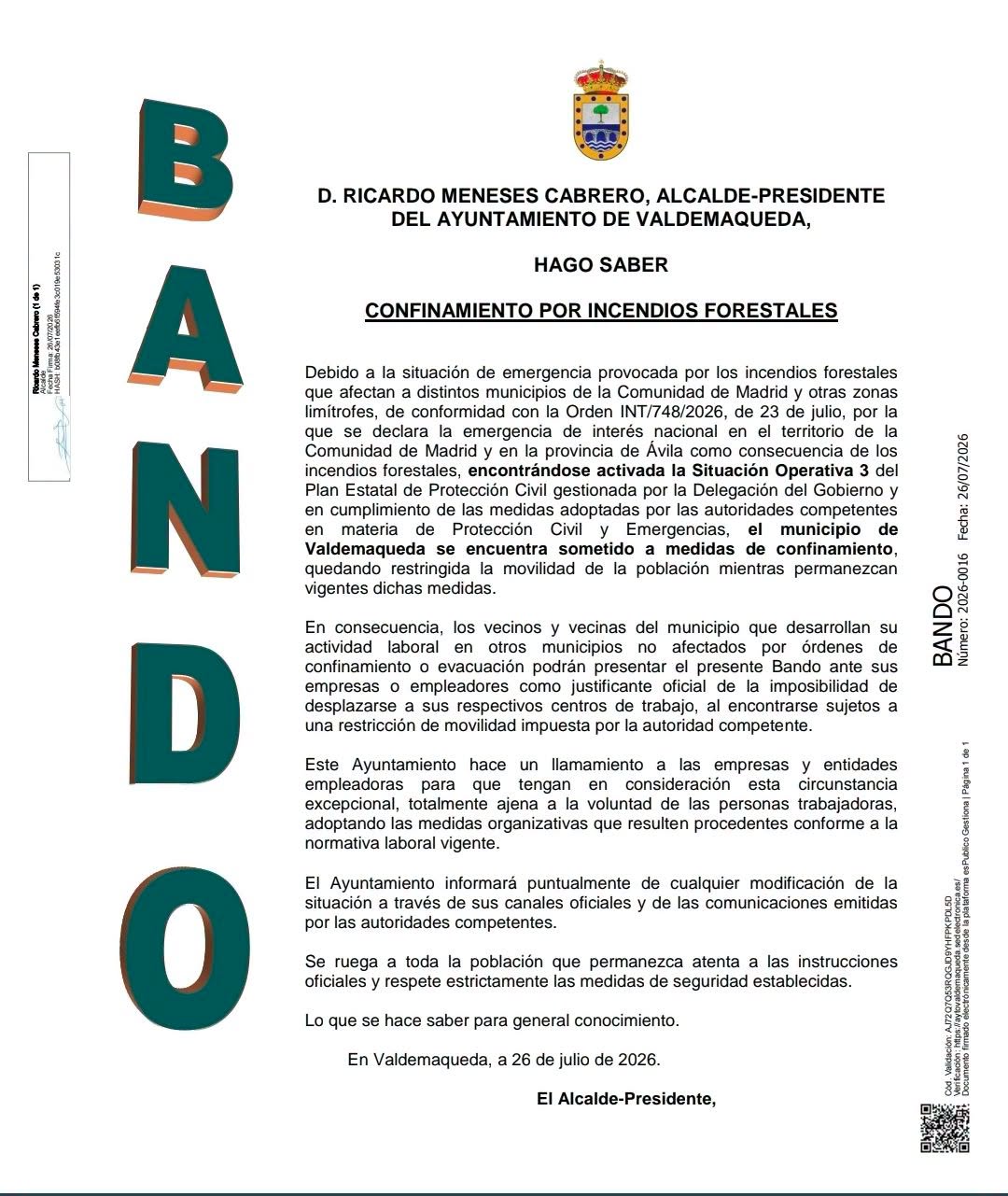 Bando confinamiento incendio jul 26