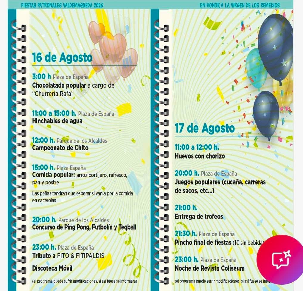 programa fiestas patronales 2026