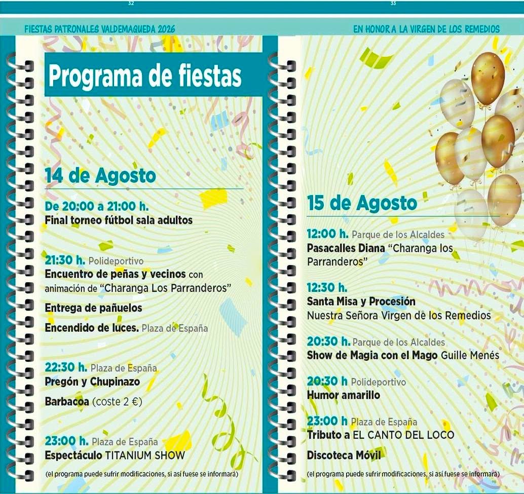 programa fiestas patronales 2026